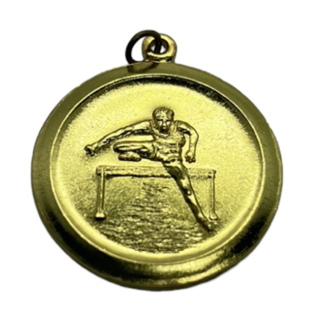 HURDLES RUNNING PENDANT MEDAL GOLD TONE VINTAGE
